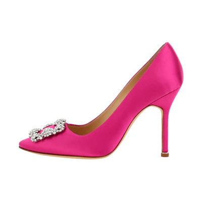(W) Manolo Blahnik Satin Jewel Stiletto Heels 'Pink'