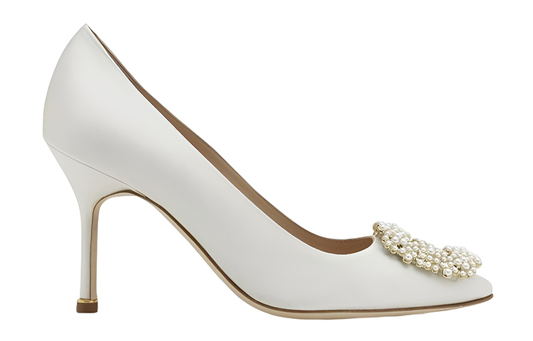 (W) Manolo Blahnik Satin Pearl Buckle Pumps 'Ivory White' 圖 2