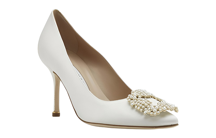 (W) Manolo Blahnik Satin Pearl Buckle Pumps 'Ivory White' 圖 3