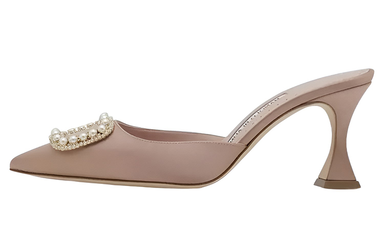 (W) Manolo Blahnik Satin Pearl Embellished High-Heels 'Pink'