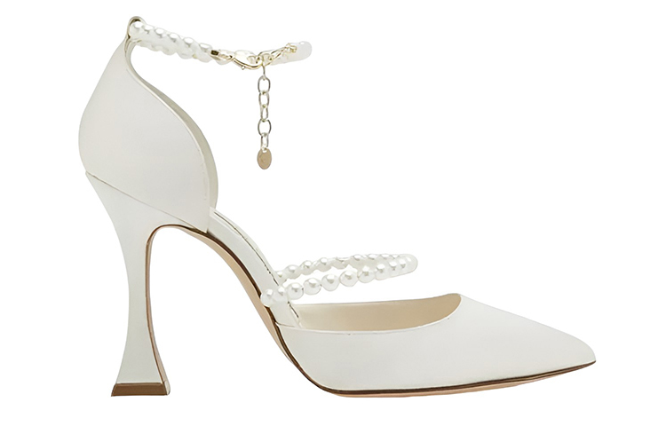 (W) Manolo Blahnik Satin Pearl Pointed Toe High Heels 'White' 圖 2