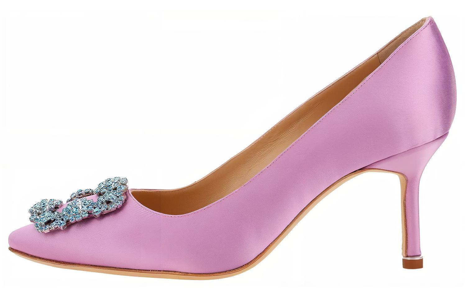 (W) Manolo Blahnik Satin Pink 'Swarovski Crystal Buckle'