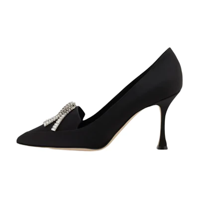 (W) Manolo Blahnik Satin Pointed-Toe High Heels 'Black'