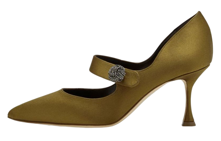 (W) Manolo Blahnik Satin Pointed-Toe High Heels 'Olive'