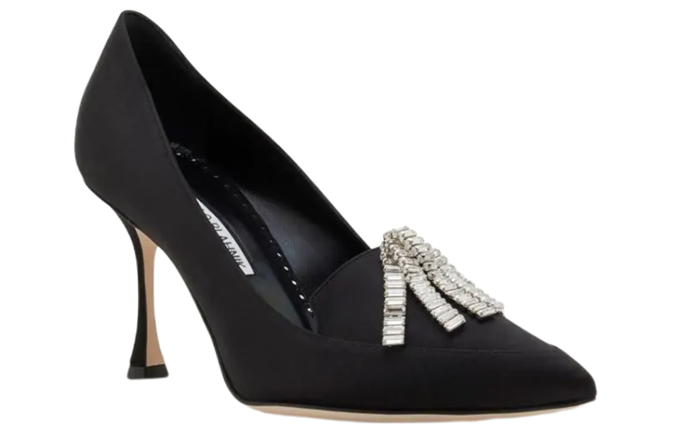 (W) Manolo Blahnik Satin Pointed-Toe High Heels 'Black' 圖 2