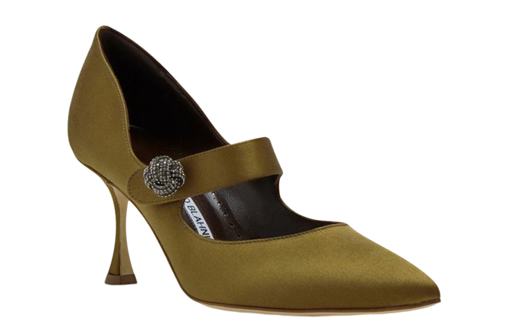 (W) Manolo Blahnik Satin Pointed-Toe High Heels 'Olive' 圖 2