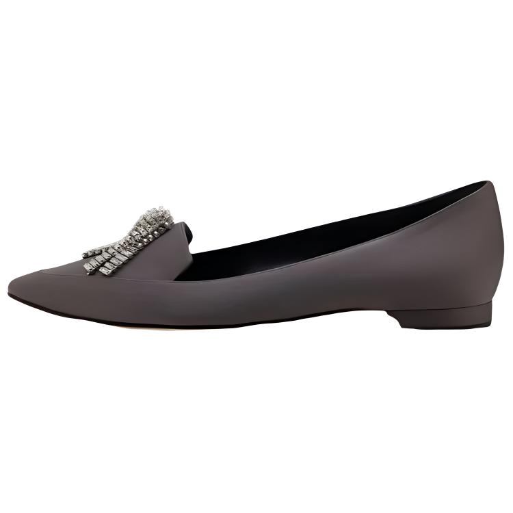 (Women) Manolo Blahnik Satin Pointed-Toe Loafers 'Grey' 122-1920-0001