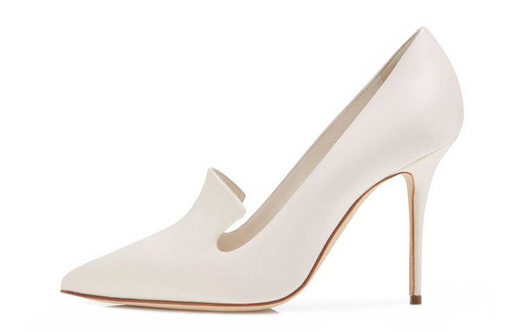 (Women) Manolo Blahnik Satin Pointed-Toe Pumps 'White' 221-0813-0003
