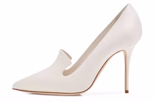 (Women) Manolo Blahnik Satin Pointed-Toe Pumps 'White' 221-0813-0003 (Women) Manolo Blahnik Satin Pointed-Toe Pumps 'White' 221-0813-0003