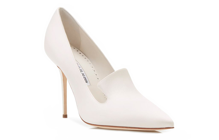 Order (W) Manolo Blahnik Satin Kasut Tumit Runcing 'Putih' 221-0813-0003