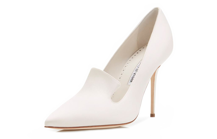 Lookbook (W) Manolo Blahnik Satin Kasut Tumit Runcing 'Putih' 221-0813-0003