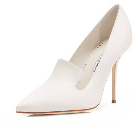 (W) Manolo Blahnik Satin Kasut Tumit Runcing 'Putih' 221-0813-0003 Lookbook (W) Manolo Blahnik Satin Kasut Tumit Runcing 'Putih' 221-0813-0003