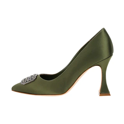 (W) Manolo Blahnik Satin Pointed-Toe Stiletto 'Green'