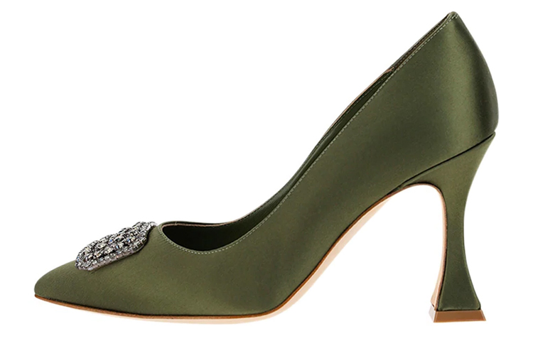 (Women) Manolo Blahnik Satin Pointed-Toe Stiletto 'Green' 322-2398-3520