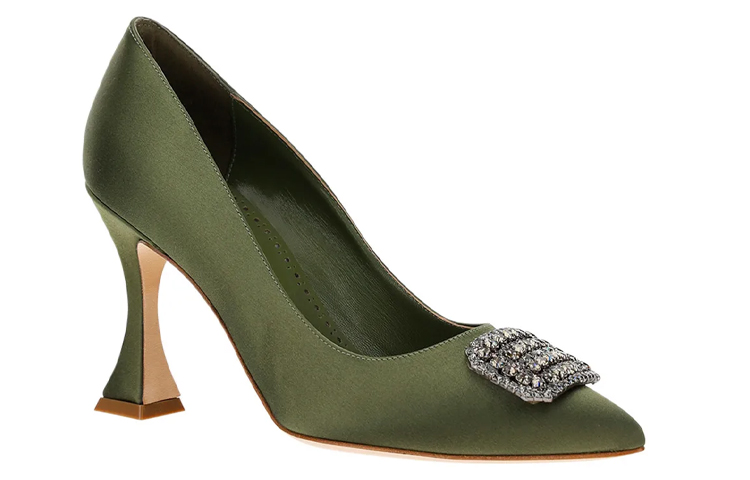 (W) Manolo Blahnik Satin Pointed-Toe Stiletto 'Green' 圖 3