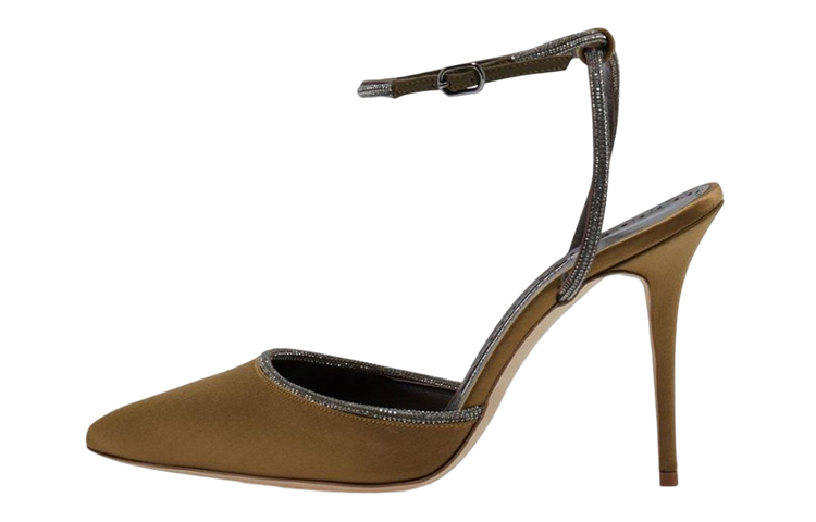 (W) Manolo Blahnik Satin Pointed High Heels 'Olive Green'