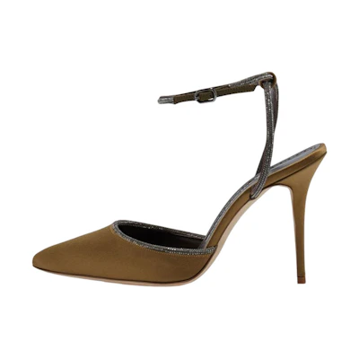 (W) Manolo Blahnik Satin Pointed High Heels 'Olive Green'