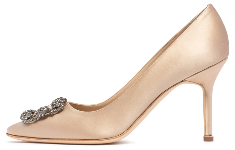 (W) Manolo Blahnik Satin Pointed Toe High Heel 'Beige'