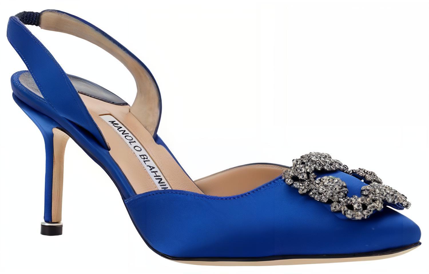 (W) Manolo Blahnik Satin Stiletto Heels 'Blue Silk' 圖 2