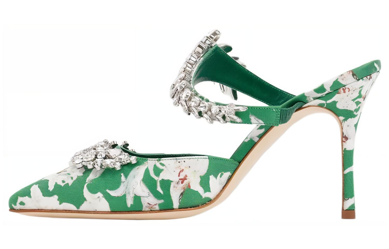 (Women) Manolo Blahnik Satin Stiletto Mules 'Green Fashion' 123-2323-9052