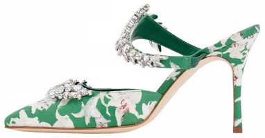 (Women) Manolo Blahnik Satin Stiletto Mules 'Green Fashion' 123-2323-9052 (Women) Manolo Blahnik Satin Stiletto Mules 'Green Fashion' 123-2323-9052