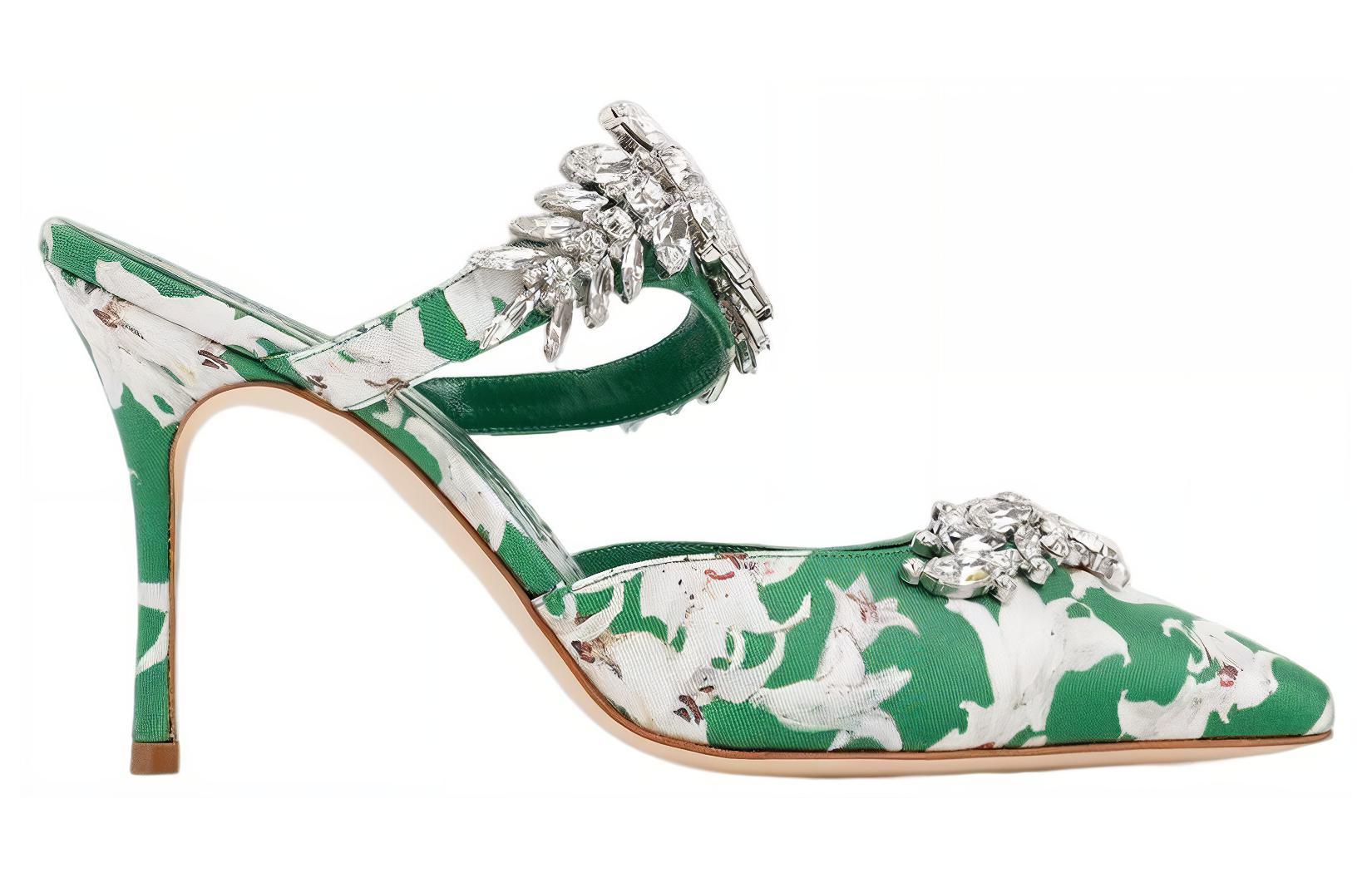 Order (W) Manolo Blahnik Satin Stiletto Mules 'Hijau Fashion' 123-2323-9052