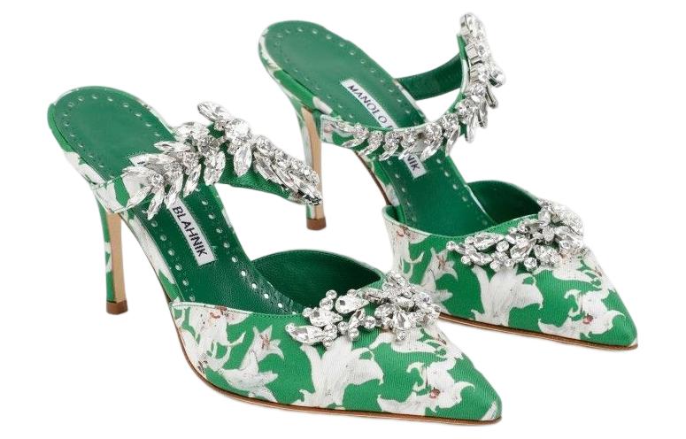 Lookbook (W) Manolo Blahnik Satin Stiletto Mules 'Hijau Fashion' 123-2323-9052