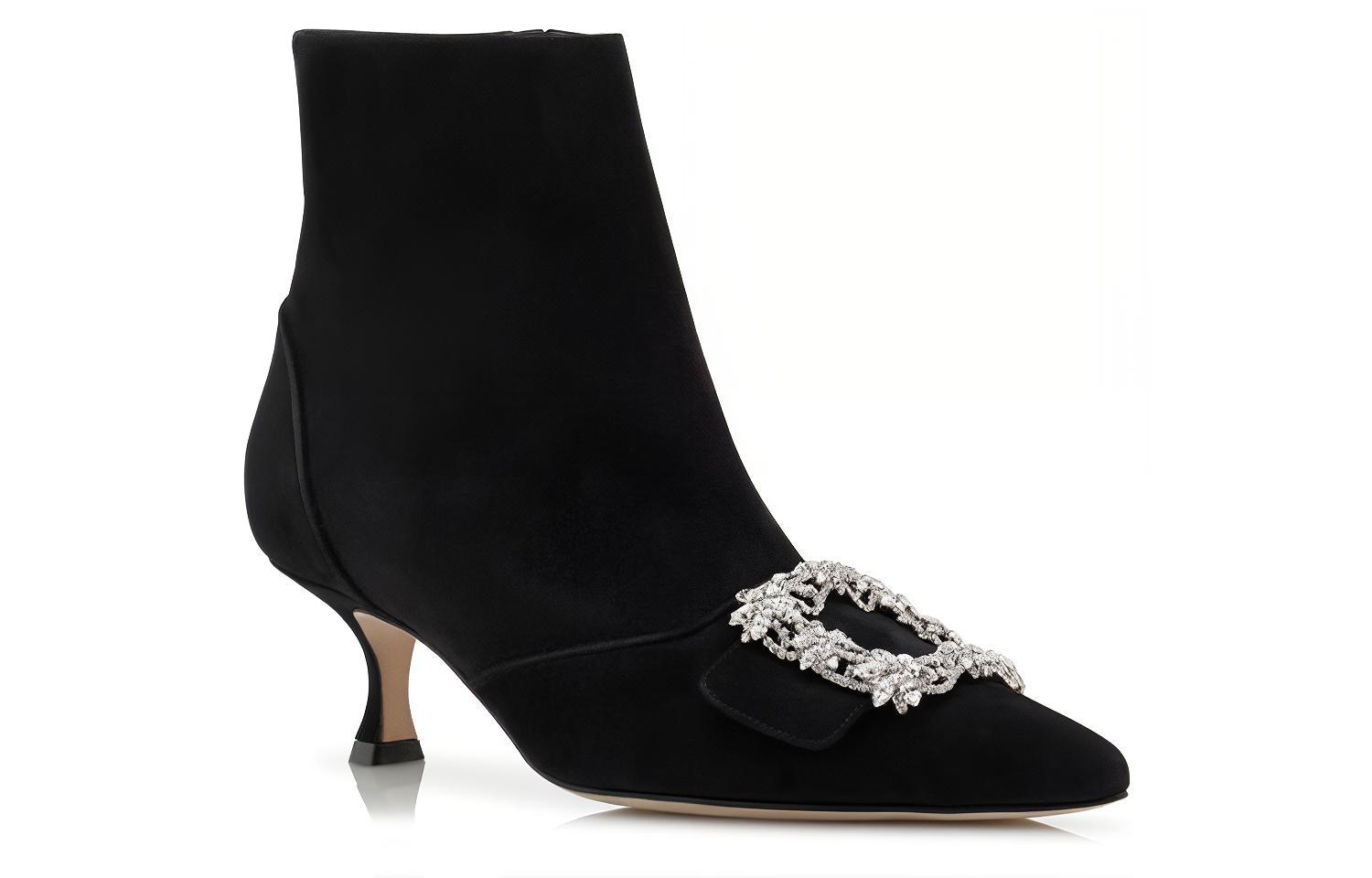 (W) Manolo Blahnik Short Boot 'Velvet Crystal Buckle Black' 圖 2