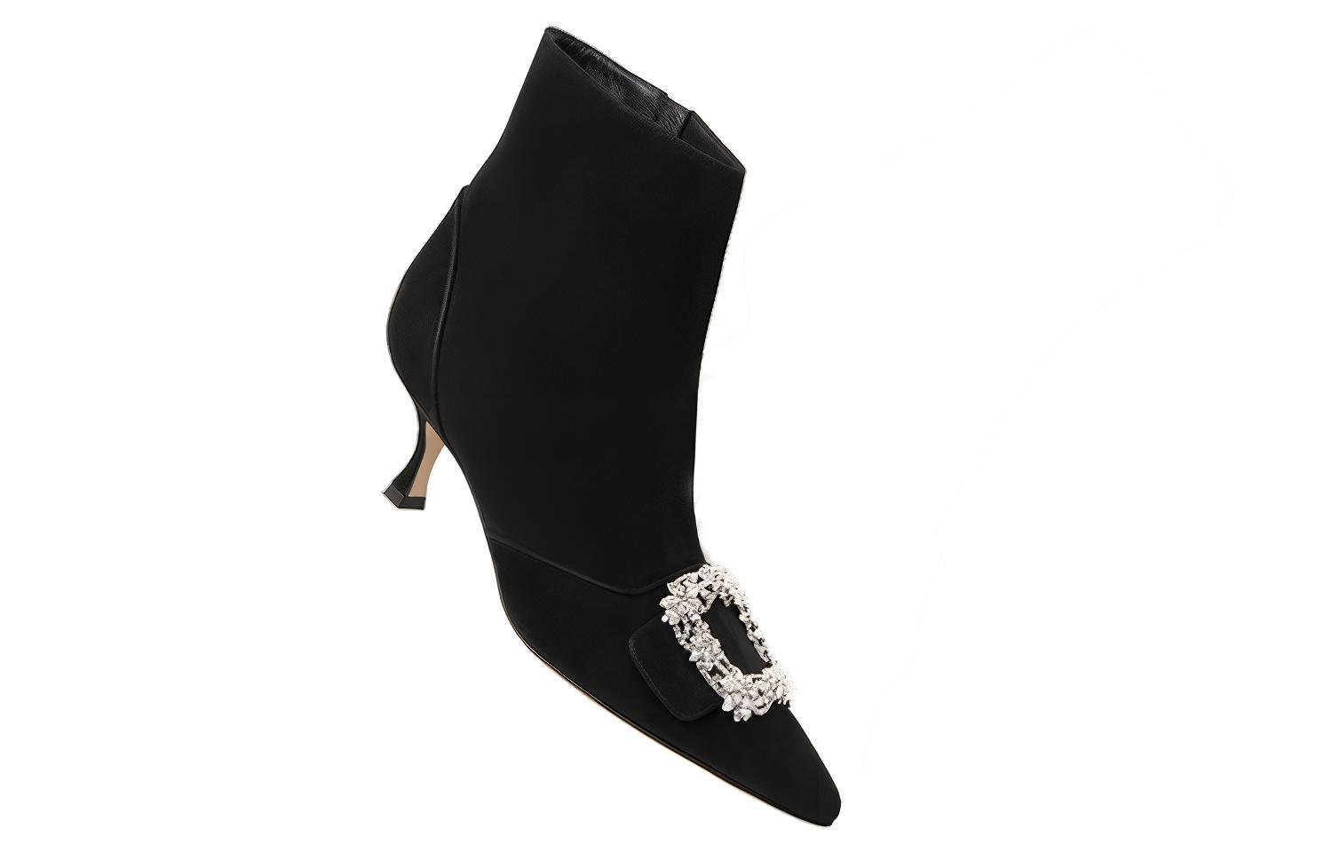(W) Manolo Blahnik Short Boot 'Velvet Crystal Buckle Black' 圖 3