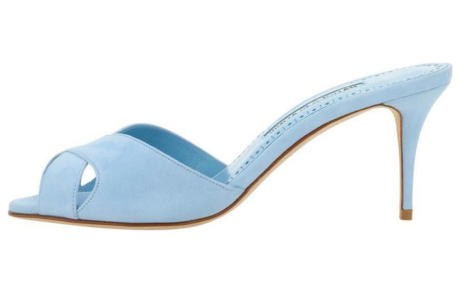 (W) Manolo Blahnik Simple Leather High Heel 7cm 'Fashion Blue Slide'