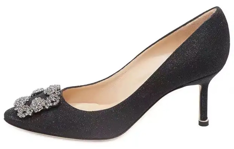 (Women) Manolo Blahnik Stiletto 'Black Crystal Buckle' 9XX-0711-0011