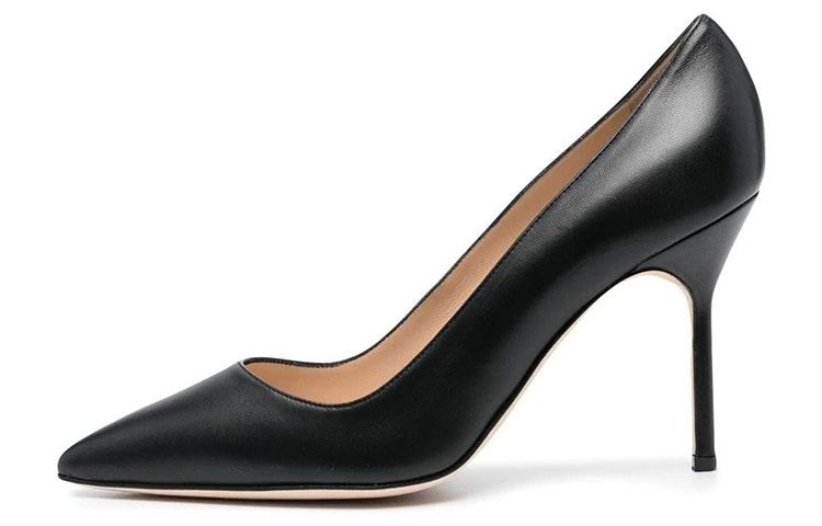 (Women) Manolo Blahnik Stiletto 'Black Leather' 9XX-0464-0022
