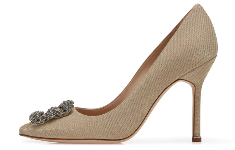 (Women) Manolo Blahnik Stiletto 'Shallow Gold Crystal Square' 9XX-0713-0012