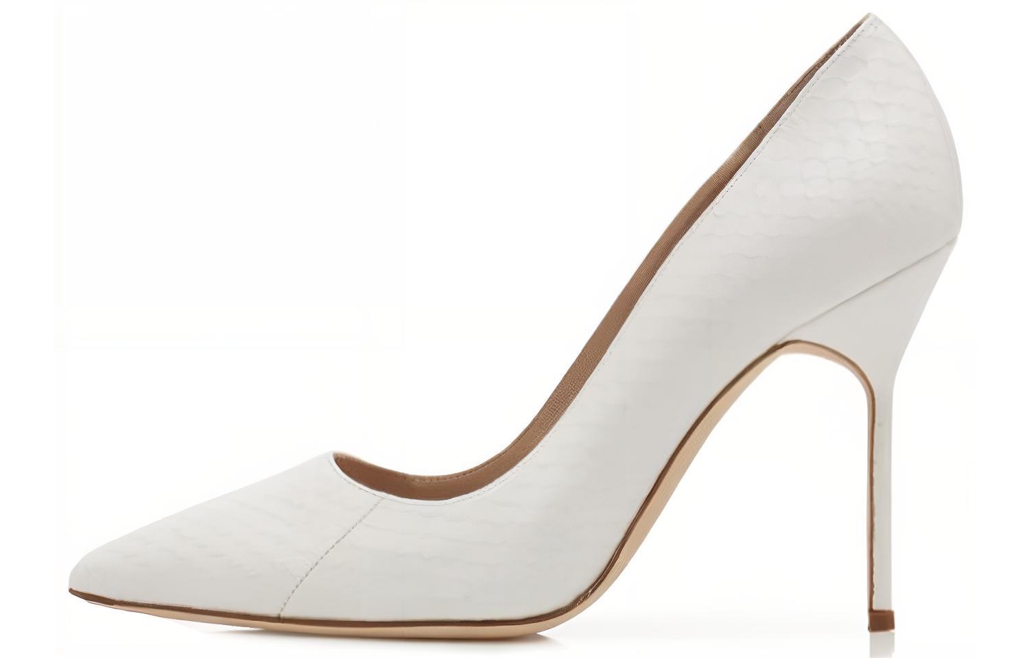 (Women) Manolo Blahnik Stiletto Pumps 'White Leather' 320-1430-0004