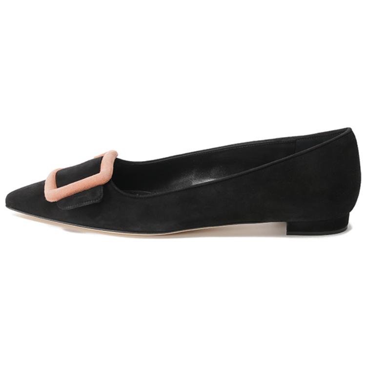 (Women) Manolo Blahnik Suede Buckle Pointed Toe Flats Women Black 223-1528-0001