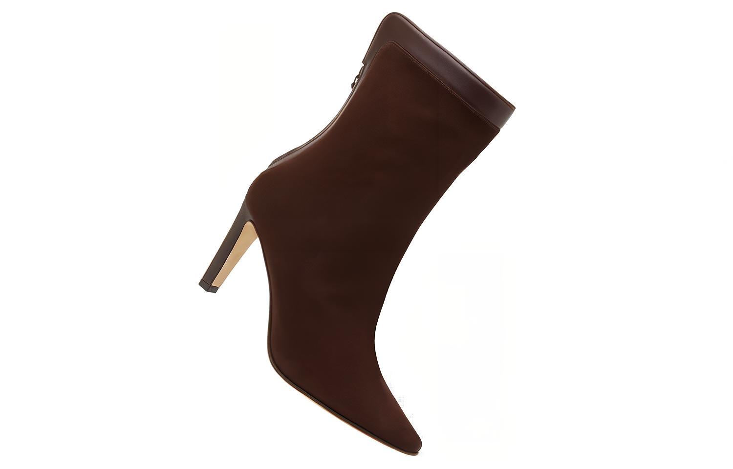 (W) Manolo Blahnik Suede Chunky Heel Zip Ankle Boots 'Deep Brown' 圖 3