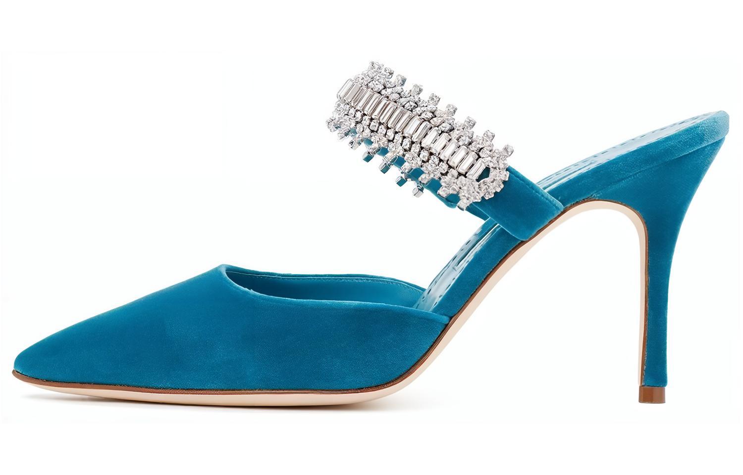 (W) Manolo Blahnik Velvet Blue 'Fashion Stiletto High Heels'