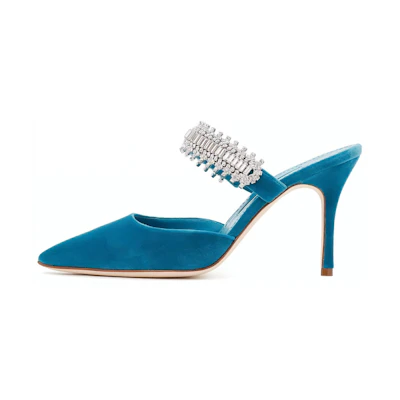 (W) Manolo Blahnik Velvet Blue 'Fashion Stiletto High Heels'