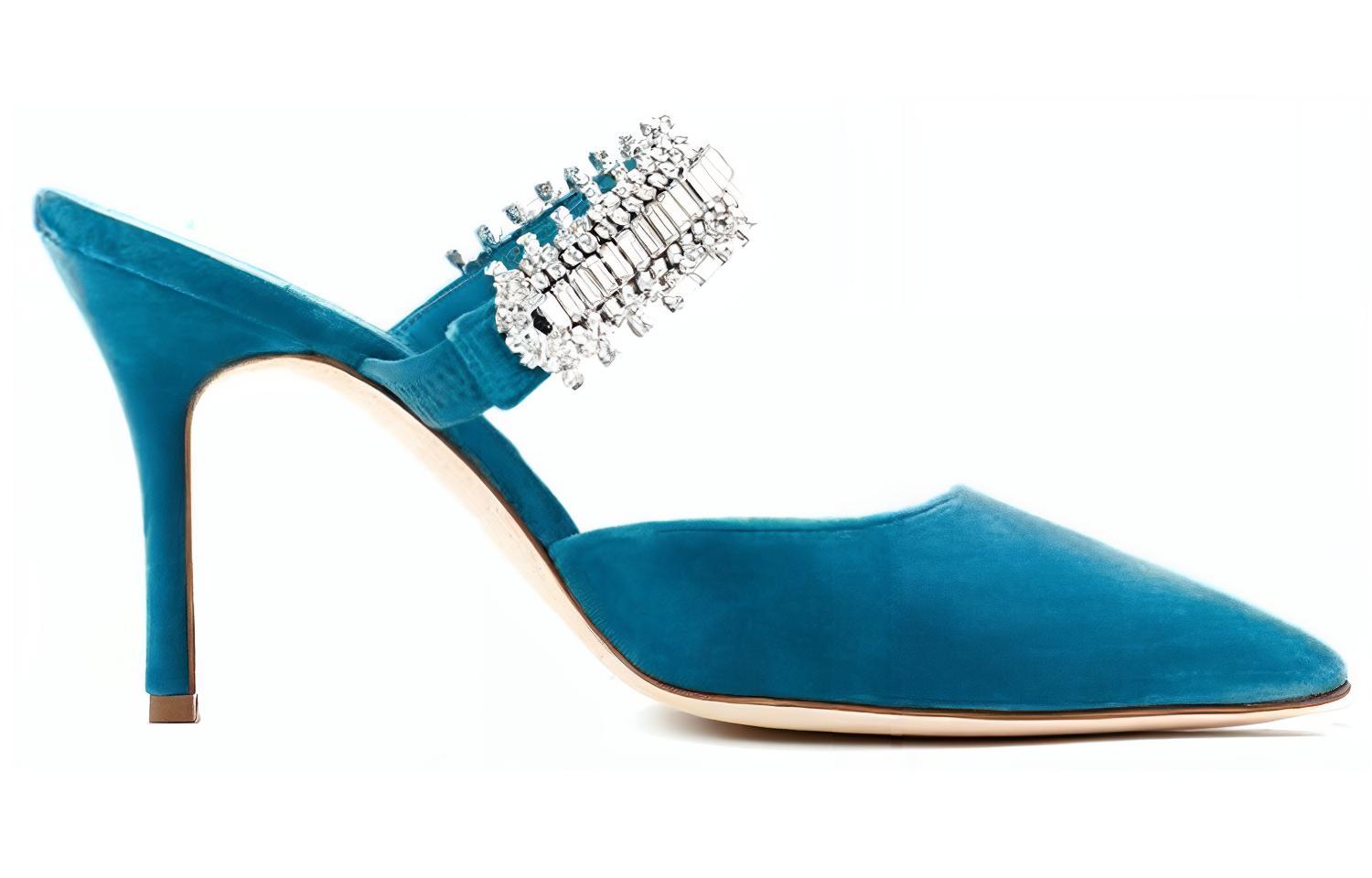 (W) Manolo Blahnik Velvet Blue 'Fashion Stiletto High Heels' 圖 2