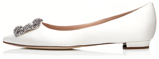 (Women) Manolo Blahnik Velvet Buckle Flats 'White' 9XX0348-0036 (Women) Manolo Blahnik Velvet Buckle Flats 'White' 9XX0348-0036