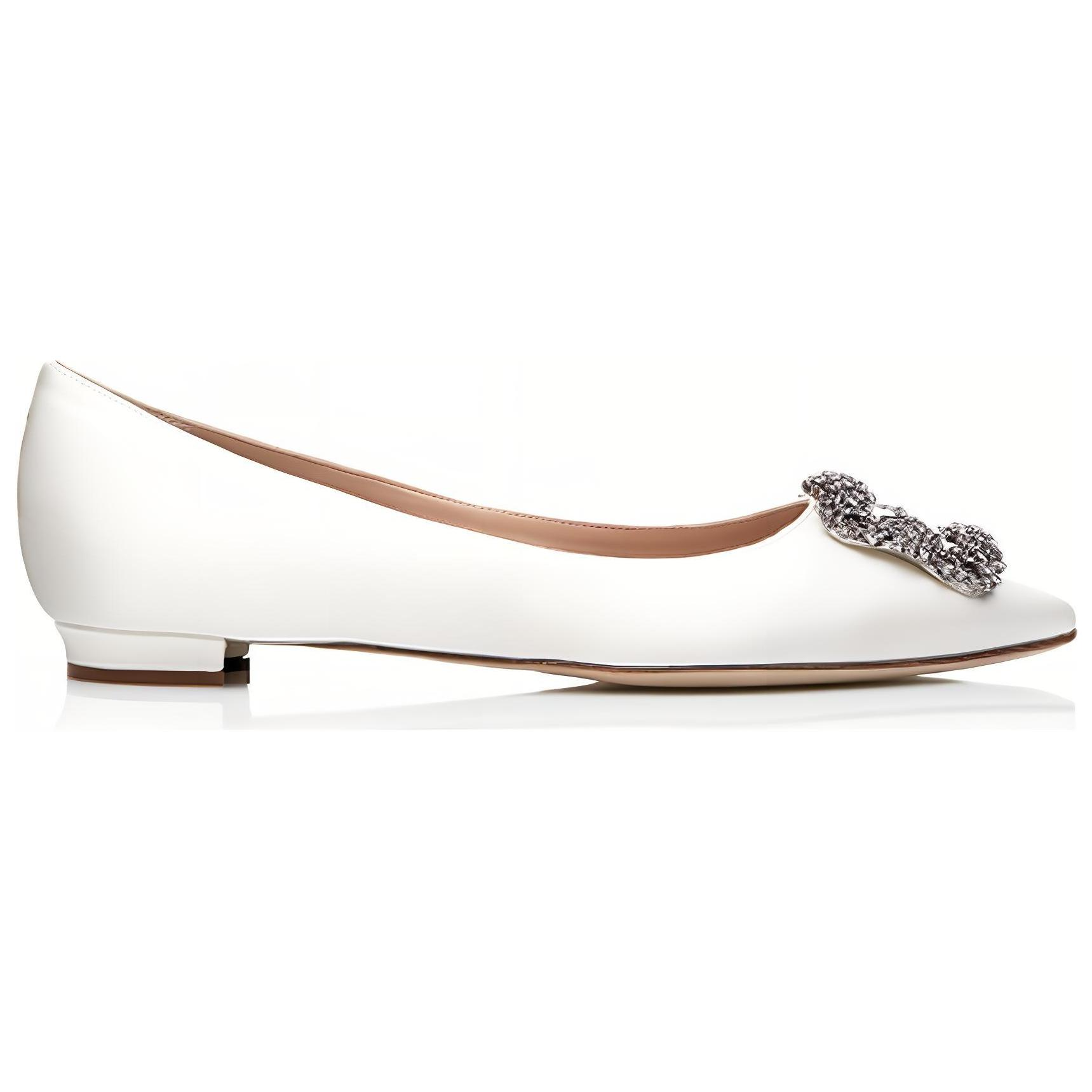 (W) Manolo Blahnik Velvet Buckle Flats 'White' 圖 2