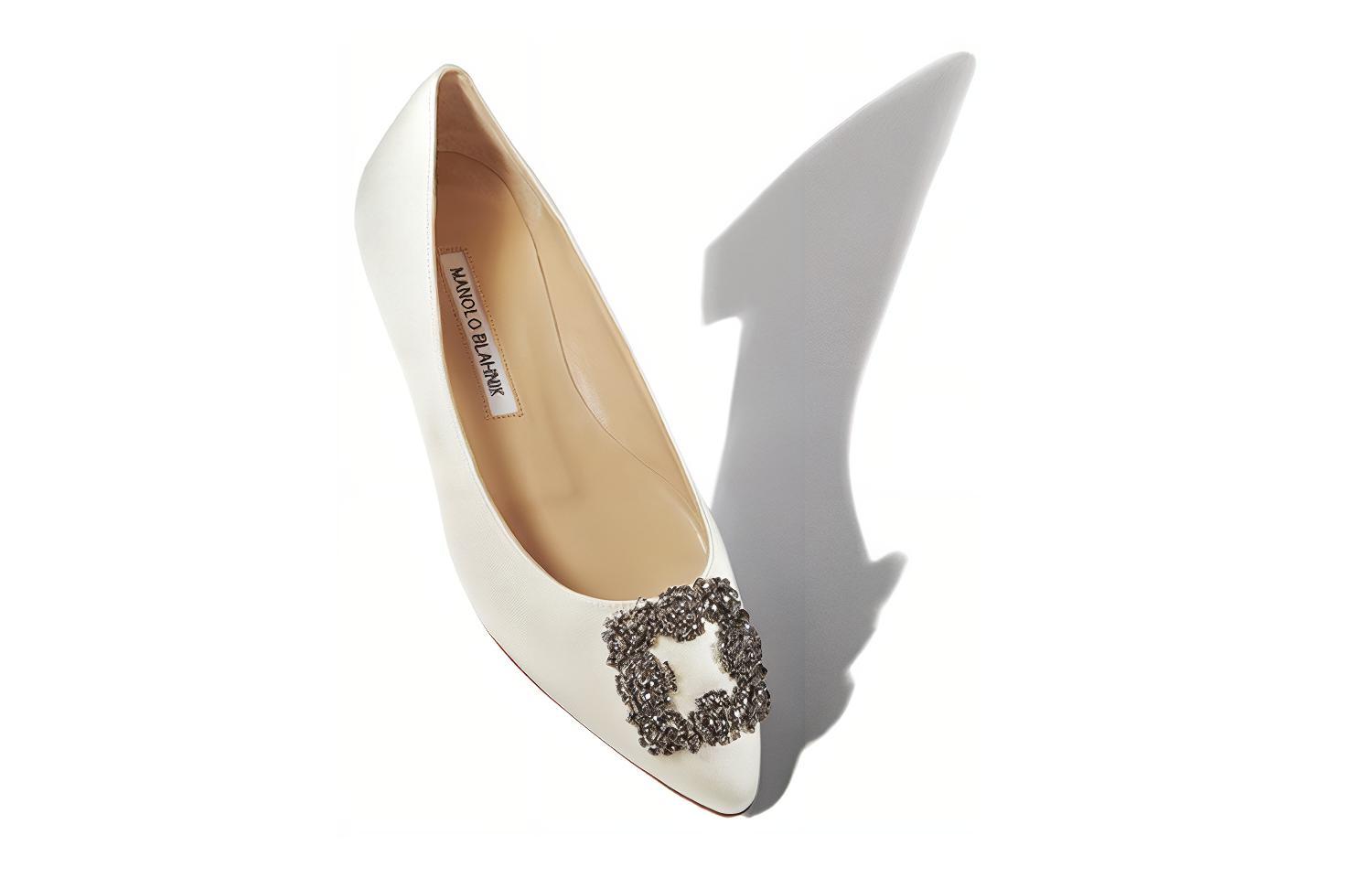 (W) Manolo Blahnik Velvet Buckle Flats 'White' 圖 3