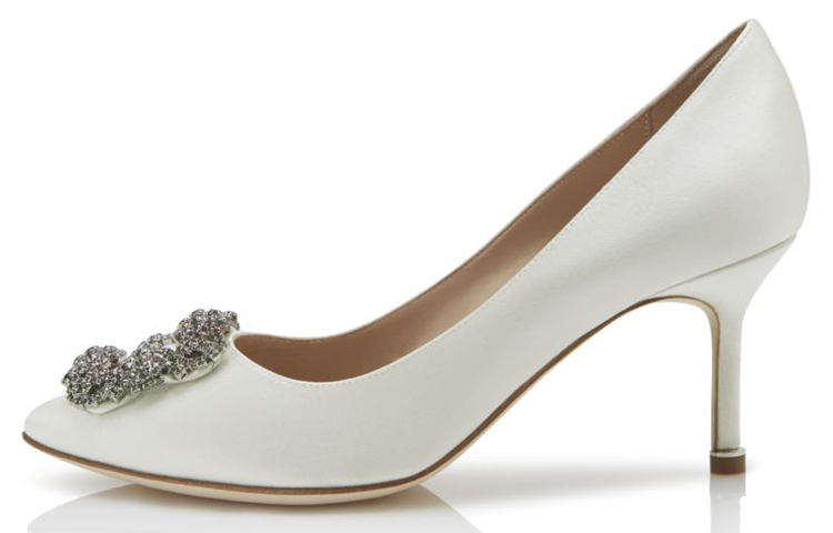 (Women) Manolo Blahnik Velvet Buckle High Heels 'White' 9XX-0662-0039
