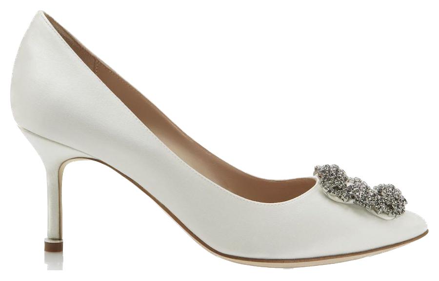 Order (W) Manolo Blahnik Heels Beludru Gesper 'Putih' 9XX-0662-0039