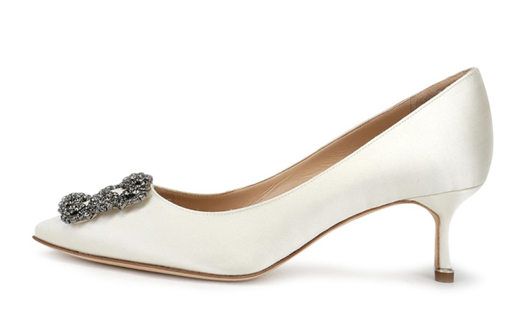 Buy (W) Manolo Blahnik Velvet Buckle Tumit Sederhana 'Krim Putih' 9XX0661-130