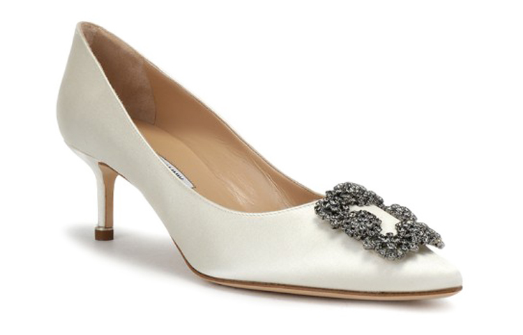 (W) Manolo Blahnik Velvet Buckle Mid-Heel 'Cream White' 圖 2