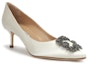 Order (W) Manolo Blahnik Velvet Buckle Tumit Sederhana 'Krim Putih' 9XX0661-130