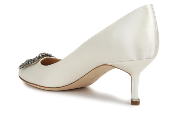 (W) Manolo Blahnik Velvet Buckle Mid-Heel 'Cream White' 圖 3