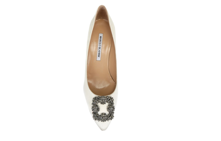 (W) Manolo Blahnik Velvet Buckle Mid-Heel 'Cream White' 圖 4