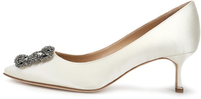 (Women) Manolo Blahnik Velvet Buckle Mid-Heel 'Cream White' 9XX0661-130 (Women) Manolo Blahnik Velvet Buckle Mid-Heel 'Cream White' 9XX0661-130